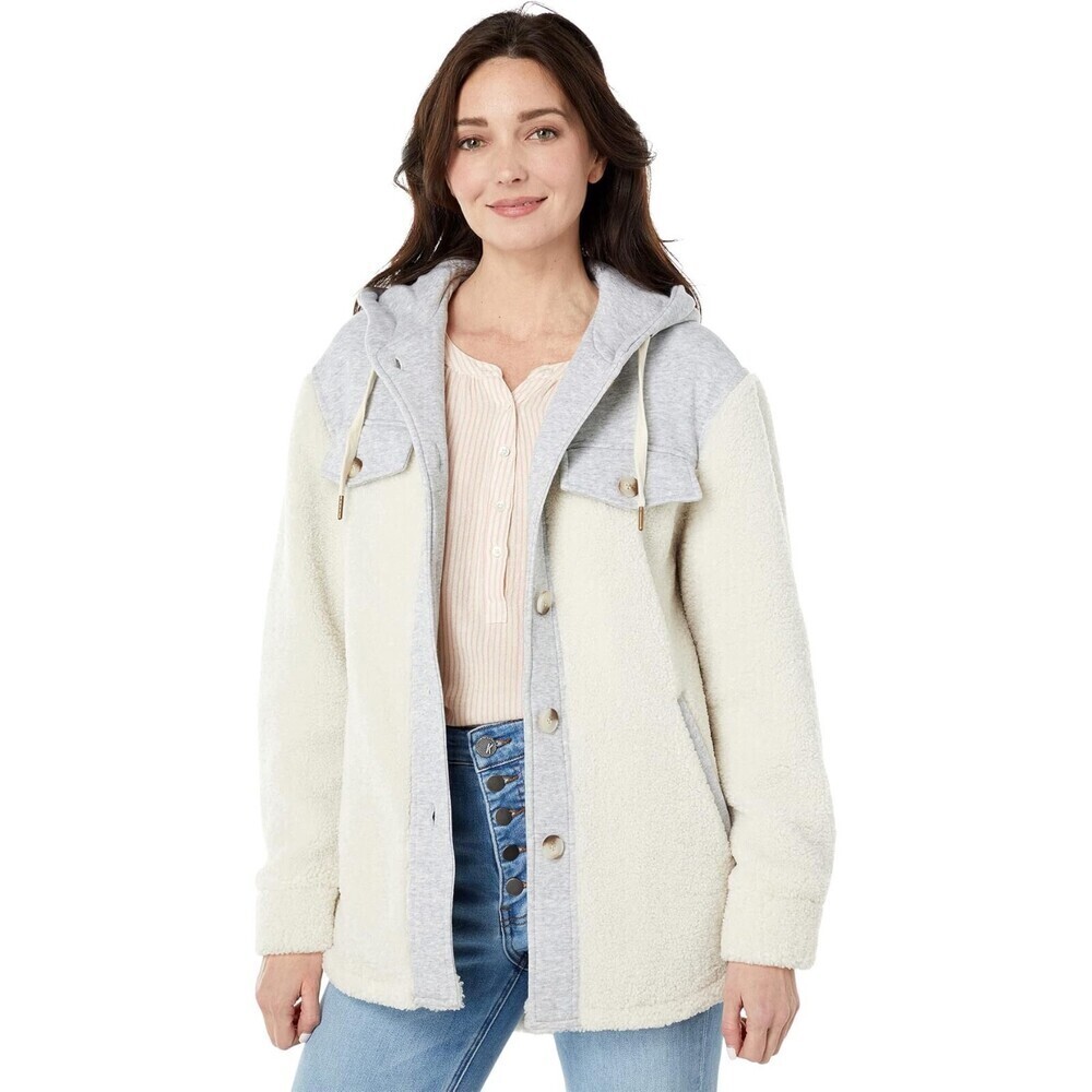 Sanctuary Women's Faux Shearling & Fleece Hooded Shacket jacket size XL $219
